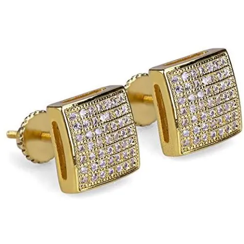 14K Gold Plated 925 Sterling Silver Iced out XL Large Square Screw Back Hypoallergenic Stud Earrings for Men and Women 14K Gold Plated 925 Sterling Silver Iced out XL Large Square Screw Back Hypoallergenic Stud Earrings for Men and Women