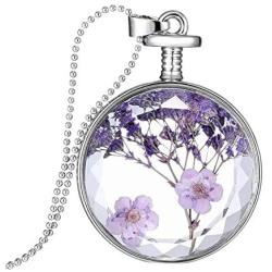 YAZILIND DIY Dried Flower Round Lockets Pendant Chain Necklace Women Birthday Jewelry Gift