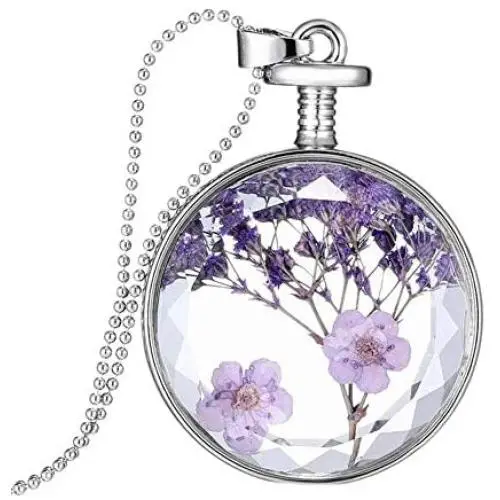 YAZILIND DIY Dried Flower Round Lockets Pendant Chain Necklace Women Birthday Jewelry Gift