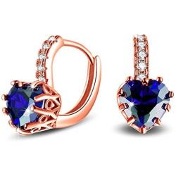 Uloveido Dainty Red & Blue Cubic Zirconia Love Heart Lever Back Solitaire Earrings Rose Gold Plated Fashion Ear Jewelry HE515