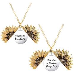 JYH Inspirational Sunflower Necklace for Women Girls 2-Side Version Engraved Locket Pendent Personalized Motivational Gift for Her Mantra Birthday Jewelry