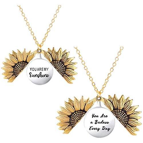 JYH Inspirational Sunflower Necklace for Women Girls 2-Side Version Engraved Locket Pendent Personalized Motivational Gift for Her Mantra Birthday Jewelry