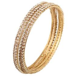 Touchstone ''Golden Bangle Collection Traditional Slim Single Line Clear Rhinestone Indian Bollywood Designer Jewelry Metal Bangle Bracelets in Antique Gold Tone for Women. Set of 4.