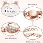 3 Pieces Jewelry Set Cat Necklace Pink Opal Pendant Rhinestone Jewelry Bracelet Set Earring Stud for Teen Girls and Women