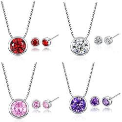 Zhang Trading Co., Ltd. White Gold-Plated Stainless Steel Round Cut Stud Earrings + Necklace Set