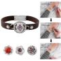 Mini Snap Jewelry Brown Rhinestone Halo Magnetic Leather Bracelet Holds 12mm Snaps
