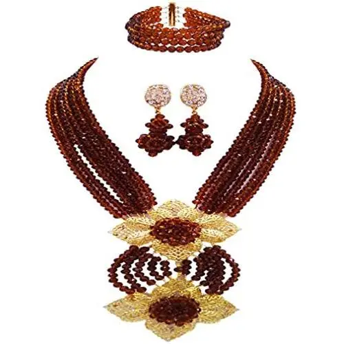 aczuv Fashion African Bead Necklace Nigerian Beads Wedding Jewelry Sets for Women aczuv Fashion African Bead Necklace Nigerian Beads Wedding Jewelry Sets for Women