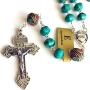 elegantmedical Turquoise TIBET COPPER BEADS STERLING 925 SILVER ROSARY NECKLACE Catholic