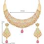 Aheli Gold Color Avalika Necklace with Dangle Earrings Jewelry Set Embellished with Red Green Color Cubic Zirconia Stones Wedding Party Ethnic Fashion Wear for Women