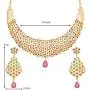 Aheli Gold Color Avalika Necklace with Dangle Earrings Jewelry Set Embellished with Red Green Color Cubic Zirconia Stones Wedding Party Ethnic Fashion Wear for Women