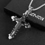 HZMAN Jewelry Mens Large Three-Layer Stainless Steel Inlaid Cross Necklace Pendant 22 + 2 Inch Chain