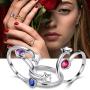 Birthstone Adjustable Rings Birth Month Open Rings Gift for Women and Girls 925 Sterling Silver Round Cut Crystal Solitaire Ring Birthstone Band Ring Birthstone Jewelry Gift