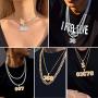 DIY Full CZ Bubble Letter Necklace Men Women Personalized Hip Hop Jewelry Platinum or 18K Gold Plated Customizable 1-6 Pcs Bling Initials Pendant,Tennis Chain or Spiga Chain 18-30 Inch, with Gift Box