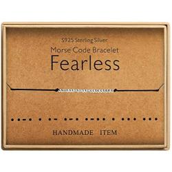 Fearless Bracelet Morse Code Jewelry Gift for Her 925 Sterling Silver Handmade Bead Adjustable String Bracelets Inspirational Jewelry for Women