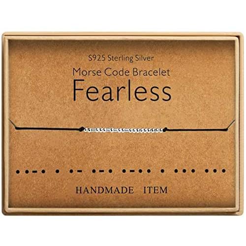 Fearless Bracelet Morse Code Jewelry Gift for Her 925 Sterling Silver Handmade Bead Adjustable String Bracelets Inspirational Jewelry for Women
