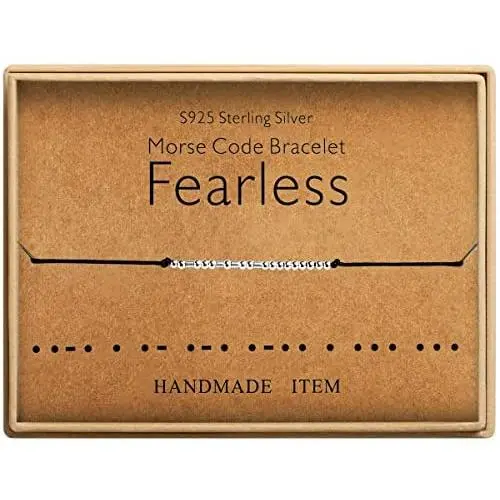 Fearless Bracelet Morse Code Jewelry Gift for Her 925 Sterling Silver Handmade Bead Adjustable String Bracelets Inspirational Jewelry for Women Fearless Bracelet Morse Code Jewelry Gift for Her 925 Sterling Silver Handmade Bead Adjustable String Bracelets Inspirational Jewelry for Women