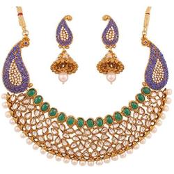 Touchstone Indian Bollywood Handcrafted Traditional Royal Mughal Kundan Polki Meenakari Enamel Colorful Wedding Designer Jewelry Long Necklace Set in Gold and Silver Tone for Women.
