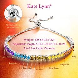 Kate Lynn Valentines Day Gifts for Her ✦Colorful Time✦ 925 Sterling Silver Adjustable Tennis Bracelet with 5A Cubic Zirconia Rainbow Bracelets for Women Jewelry with Gift Box