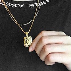 Hermah 26 Gold Plated Square Capital Initial Letter Charm Pendant Necklace for Men Women Box Steel Chain 22inch
