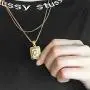 Hermah 26 Gold Plated Square Capital Initial Letter Charm Pendant Necklace for Men Women Box Steel Chain 22inch