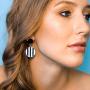 JUESJ Black White Striped Dangle Earrings - Retro Cute Striped Ball Checkered Circle Tag Pendant Earrings