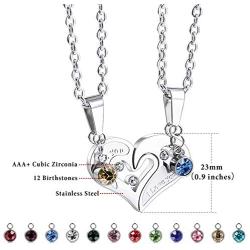 INBLUE Heart Matching Puzzle Necklaces for Couples Men Women Boyfriend Girlfriend Lover Birthstone Pendant Stainless Steel CZ Relationship Gifts Anniversary Valentines Day Jewelry