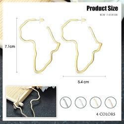 CASSIECA 2 Pcs Stainless Steel African Map Earrings Ethnic Style Dangle Earrings Fashion Africa Drop Hoop Earrings for Women Jewelry