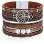 RONLLNA Tree of Life Leather Cuff Bracelet Wrap Bangle Boho Bracelets with Pearl for Women Gifts (Brown Cuff Bracelet)