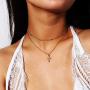 Funyrich Layered Cross Pendant Necklace Jesus Beaded Necklaces Chain Adjustable Choker Necklace Jewelry for Women and Girls (Gold)
