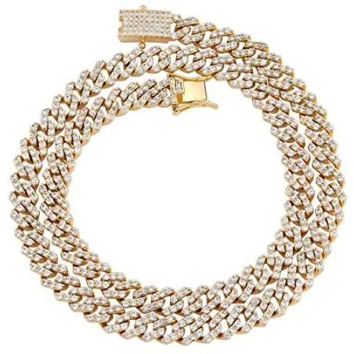 TOPGRILLZ 10mm 6 Times 14K Gold Plated Iced Out Lab Diamond Prong Setting Long Buckle Miami Cuban Link Choker Chain Necklace for Men TOPGRILLZ 10mm 6 Times 14K Gold Plated Iced Out Lab Diamond Prong Setting Long Buckle Miami Cuban Link Choker Chain Necklace for Men