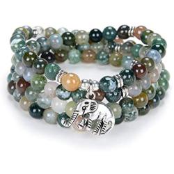 oasymala 108 Mala Quartz Beads Tiny Elephant Lucky Charm Wrap Bracelet Necklace Self Discovery Yoga Inspirational Jewelry