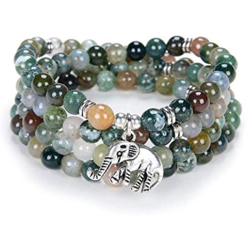 oasymala 108 Mala Quartz Beads Tiny Elephant Lucky Charm Wrap Bracelet Necklace Self Discovery Yoga Inspirational Jewelry