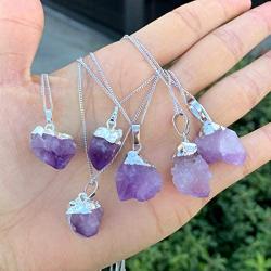 Sterling Silver Raw Amethyst Gemstone Daity Necklace 18 inch Healing Crystals Chakra Stones Women Girls Birthday Mothers Gifts