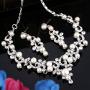 BriLove Womens Wedding Bridal Crystal Simulated Pearl Filigree Vine Y-Necklace Dangle Earrings Set