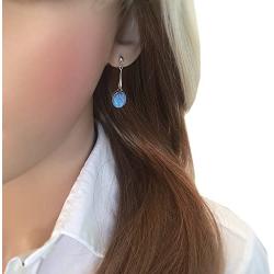 Paul Wright Created Opal Dangle Earrings in 925 Sterling Silver, 10x8mm Oval, Vibrant Blue Color, on Posts
