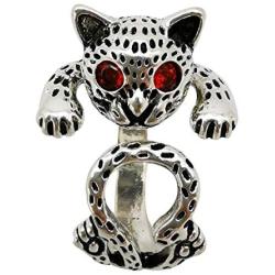CENEER Cat Ring, Cute Alloy Silver Plating Red Eye Black Lucky Cat Paws Print Adjustable Animal Jewelry Gifts for Cat Lovers Women