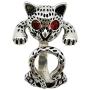 CENEER Cat Ring, Cute Alloy Silver Plating Red Eye Black Lucky Cat Paws Print Adjustable Animal Jewelry Gifts for Cat Lovers Women