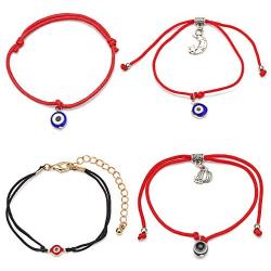 Evil Eye Bracelet, Red Bracelet for Protection Evil Eye Adjustable Jewelry for Women Baby Amulet Hamsa Bracelet Anklet Blue Kids Alex and Ani Mal De Ojo Bracelets Pulseras Rojas De Protección 4 Pack