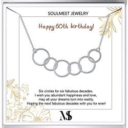SOULMEET 60th 50th 40th 30th Birthday Gifts Necklace for Women, Sterling Silver Circle Necklace Jewelry for Her, Each Circle for A Fabulous Decades