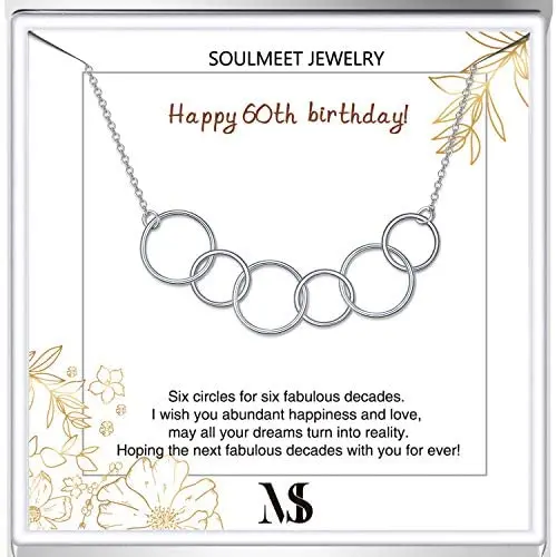 SOULMEET 60th 50th 40th 30th Birthday Gifts Necklace for Women, Sterling Silver Circle Necklace Jewelry for Her, Each Circle for A Fabulous Decades