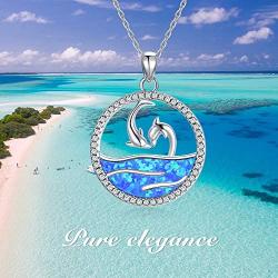 Created Opal Dolphin Necklace for Women Sterling Silver Eternal Love Animal Wave Pendant Necklace Dolphin Ocean Jewelry Gift for Dolphin Lover Girlfriend Mother