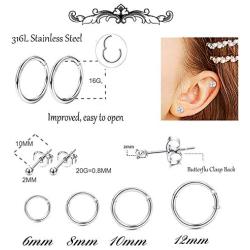 LOYALLOOK 15-20Pairs Tiny 2mm Stainless Steel Small Stud Earrings for Men Women Small CZ Round Ball Hoop Earrings Set Tragus Helix Piercing Earrings