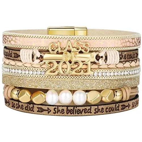 AZORA Graduation Gift for Her Class of 2021 Inspiration Graduation Leather Wrap Bracelet Senior High School College Graduate Gifts for Teen Girls Daughter Women