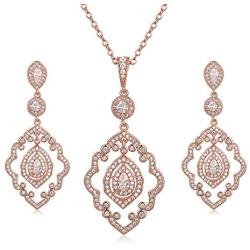 SWEETV Wedding Jewelry Sets for Brides, Crystal Bridal Necklace and Earrings Jewelry Sets for Women Party Prom Gift