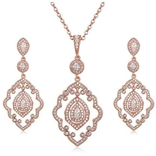 SWEETV Wedding Jewelry Sets for Brides, Crystal Bridal Necklace and Earrings Jewelry Sets for Women Party Prom Gift