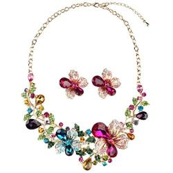 Yuhuan Women Costume jewelry Crystal Statement Necklace and Earrings Sets Chunky Jewelry Set