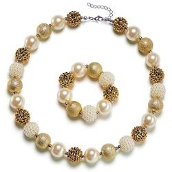 vcmart Girls Gold Chunky Bubblegum Beaded Necklace & Bracelet Set as Gifts