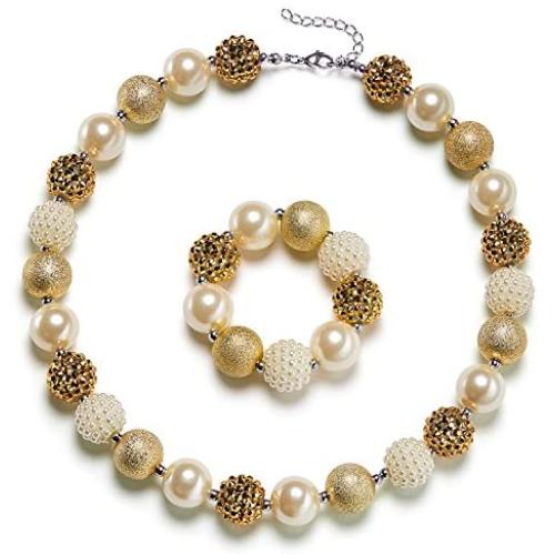 vcmart Girls Gold Chunky Bubblegum Beaded Necklace & Bracelet Set as Gifts