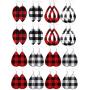 16 Pairs Christmas Plaid Earrings Faux Leather Dangle Earrings Teardrop Leaf Hollow Drop Earrings, Black and Red, Black and White