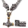 Gungneer Thors Hammer Pendant Mixed Gold Color Viking Mjolnir Necklace for Men with Wolf Head, 316L Stainless Steel Bonus 2 Rune Beads